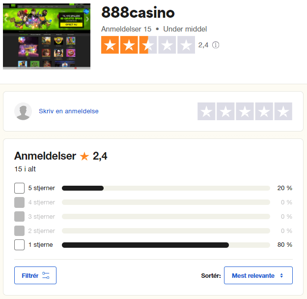 Amfeldelser af 888Casino