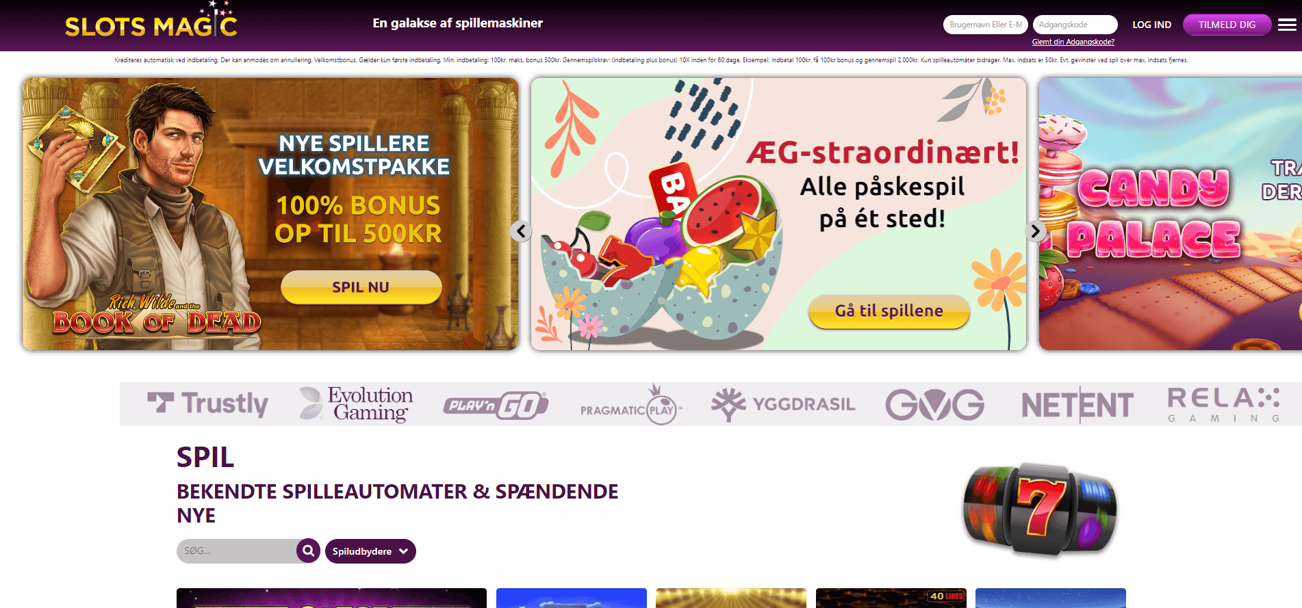 Hovedsiden på SlotsMagic Casino hjemmeside