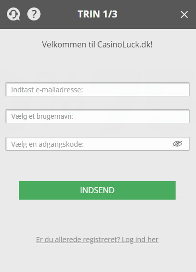 Registrering hos CasinoLuck