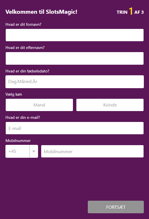 Registrering hos SlotsMagic Casino