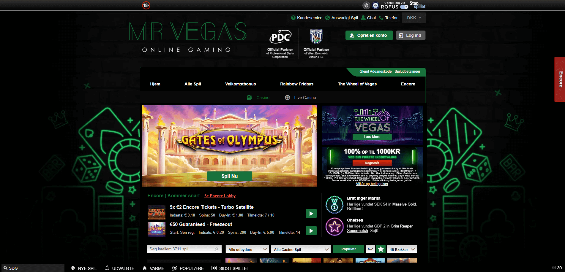 Hovedsiden på Mr Vegas Casino hjemmeside