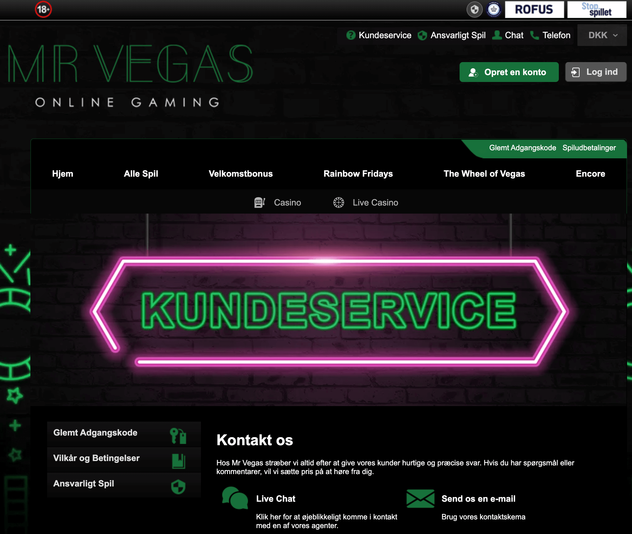 MrVegas kundeservice