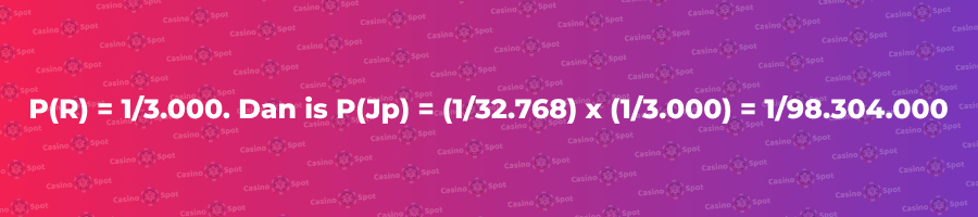 P(Jp) = (1/32.768) x (1/3.000) = 1/98.304.000