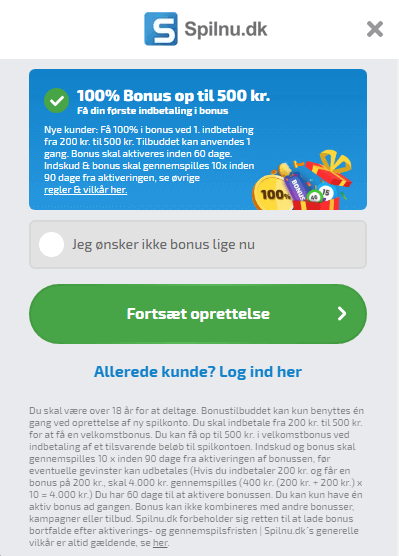 Hvordan får man en bonus i Spilnu.dk Trin 1