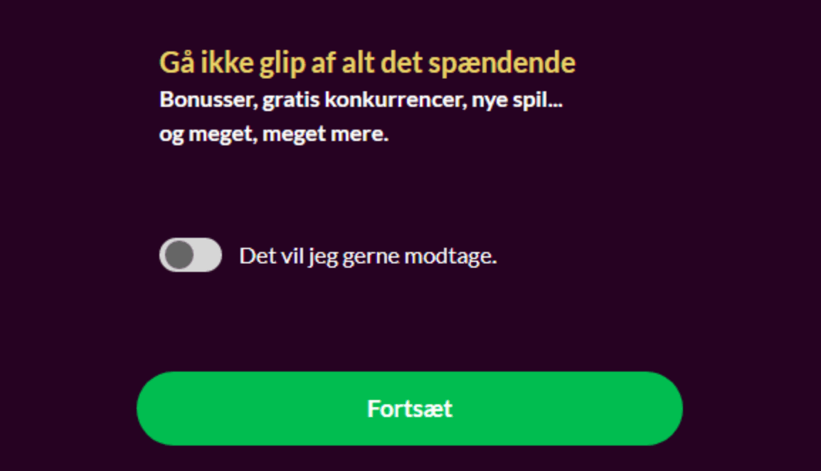 Tilmelding på VinderCasino trin 3