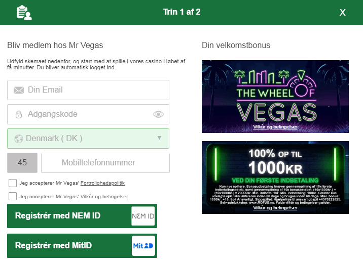 Hvordan får man en bonus hos Mr Vegas casino