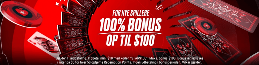 Poker bonus 100% op til $100