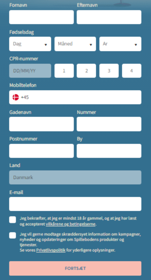 Spilleboden tilmeldingsblanket