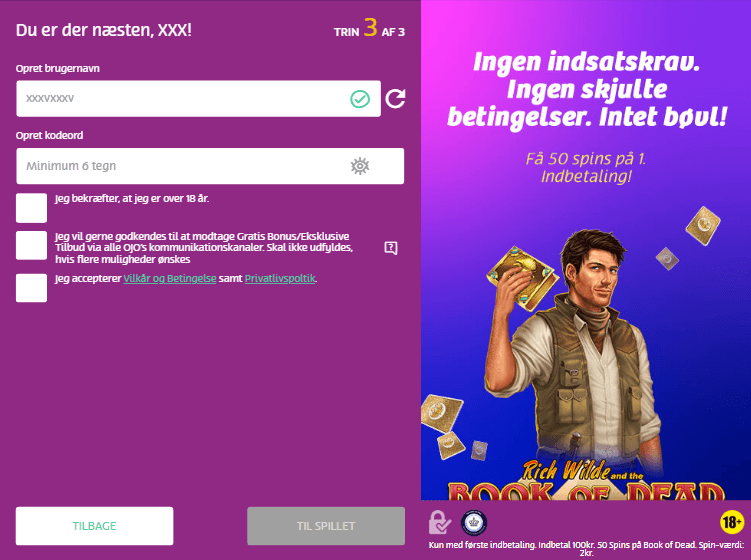 Sådan gør du krav på en bonus hos PlayOJO Casino trin 3