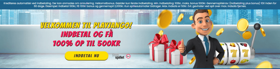 Velkomstbo us til nye PlayJango kunder 100% op til 500 kr