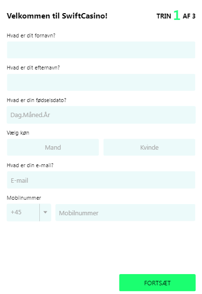 Hvordan får man en bonus hos Swift Casino trin 1
