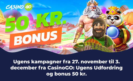 Ugens kampagner fra 27. november til 3. december fra CasinoGO: Ugens Udfordring og bonus 50 kr.