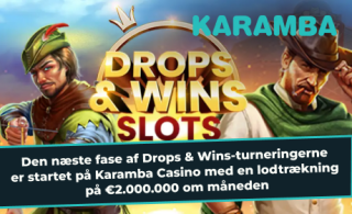 Den næste fase af Drops & Wins-turneringerne er startet på Karamba Casino med en lodtrækning på €2.000.000 om måneden Den næste fase af Drops & Wins-turneringerne er startet på Karamba Casino med en lodtrækning på €2.000.000 om måneden