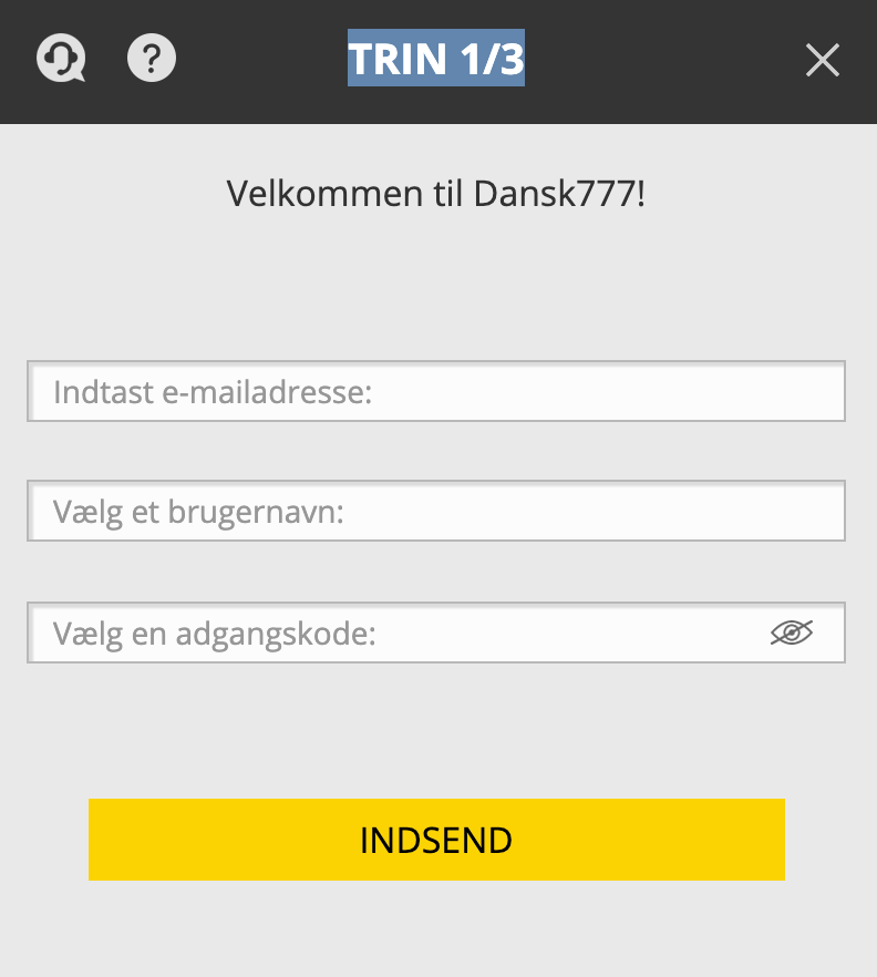 Åbn konto Trin 1/3