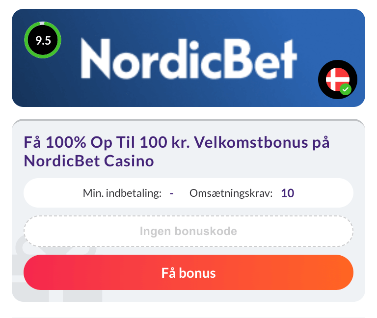 Information om NordicBet casino bonus med knappen Få bonus